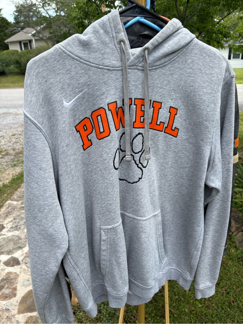 Nike Gray Crewneck Hoodie with Orange Powell Lettering